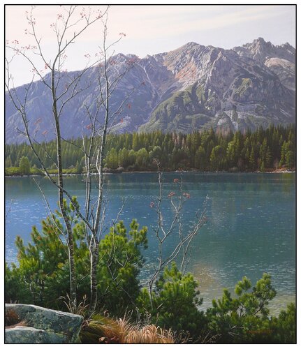 Late autumn at a mountain lake par Emil Mlynárčik, Peinture en vente sur Singulart