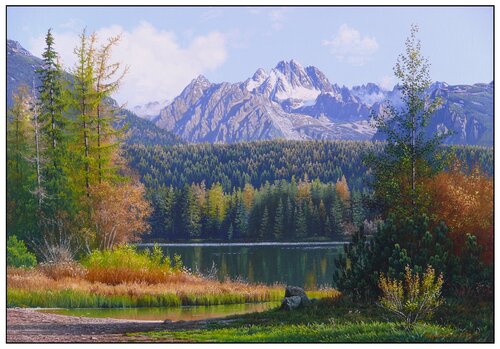 Autumn morning by the mountain lake van Emil Mlynárčik, Schilderij te koop op Singulart