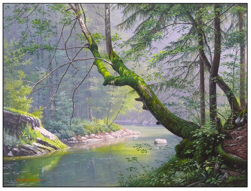 In the green Paradise van Emil Mlynárčik, Schilderij te koop op Singulart