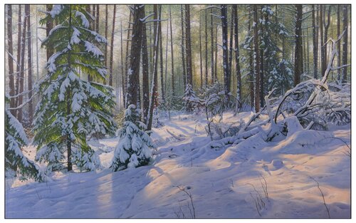 Plays of light in the winter forest van Emil Mlynárčik, Schilderij te koop op Singulart