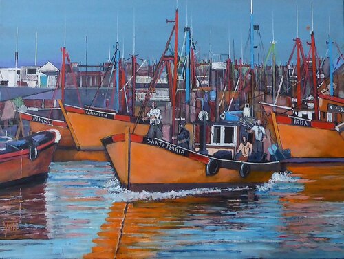 le port de peche van Jean-Michel Yon, Schilderij te koop op Singulart
