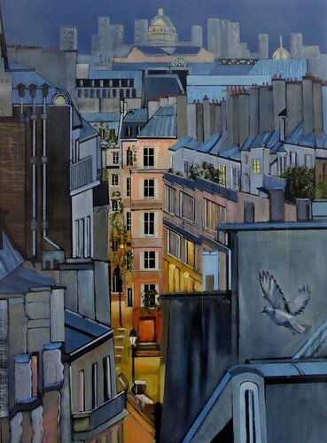 la rue eclairée di Jean-Michel Yon, Pittura in vendita su Singulart