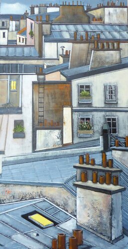 toits de paris by Jean-Michel Yon, Painting for Sale on Singulart