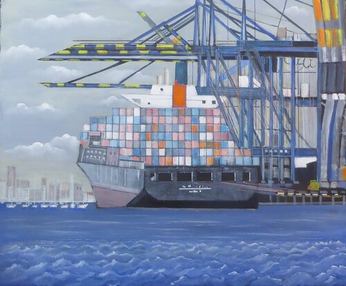 cargo a quai van Jean-Michel Yon, Schilderij te koop op Singulart