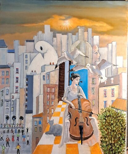 la musique dans la ville von Jean-Michel Yon, Malerei kaufen auf Singulart