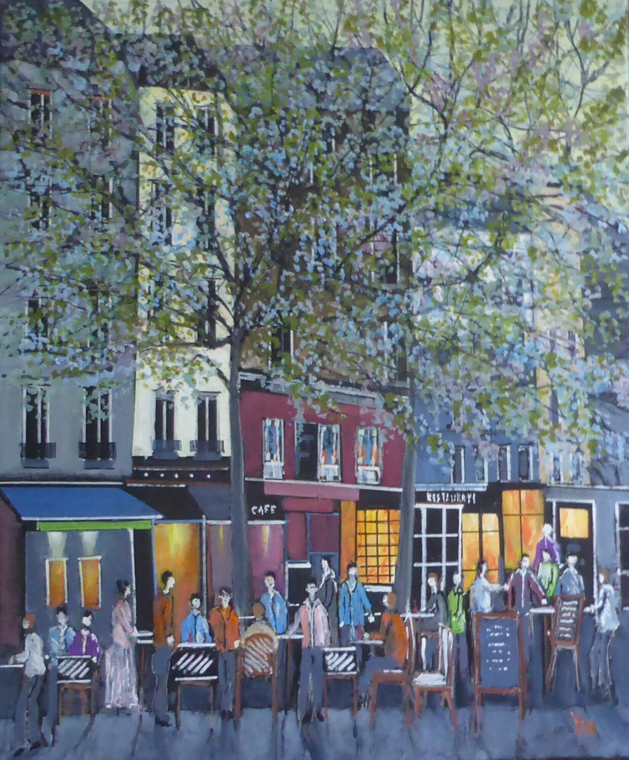 café le soir Jean-Michel Yon Originalgemälde zu verkaufen