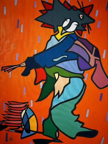 Baile del abanico con fondo naranja. di Puche, Pittura in vendita su Singulart