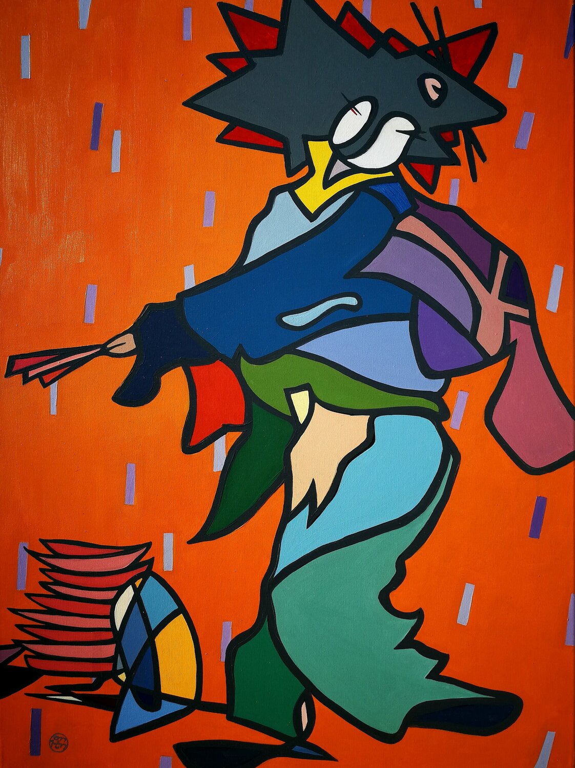 Baile del abanico con fondo naranja. Puche