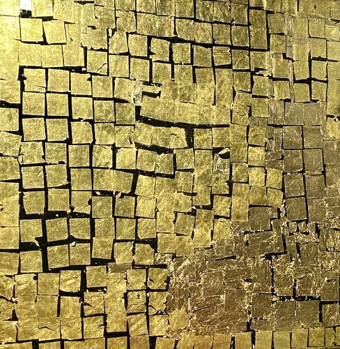 XXI- Egoli on black / 2020 , 22 Karat Gold leaves on black oil paint, on canvas di Catherine Timotei, Pittura in vendita su Singulart