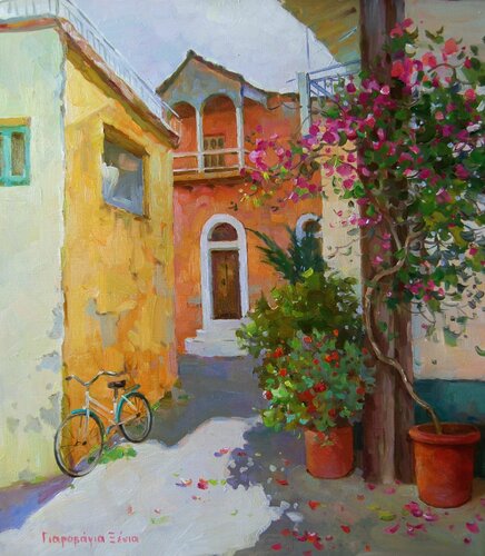 The picturesque bystreet of Sykia by Ksenia Yarovaya, Painting for Sale on Singulart
