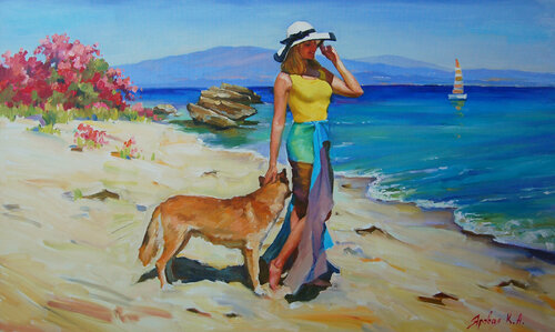 カシャノフ R.A. 油彩画「Sunny day in GoLitsino」 Sunny day on the beach by Ksenia Yarovaya (2019) : Painting