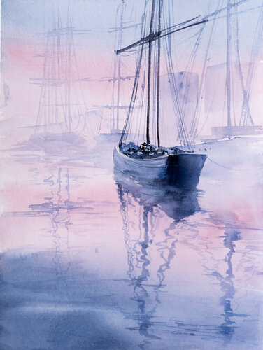 ***Morning harbour*** par Yuriy Kraft, Œuvre sur papier en vente sur Singulart