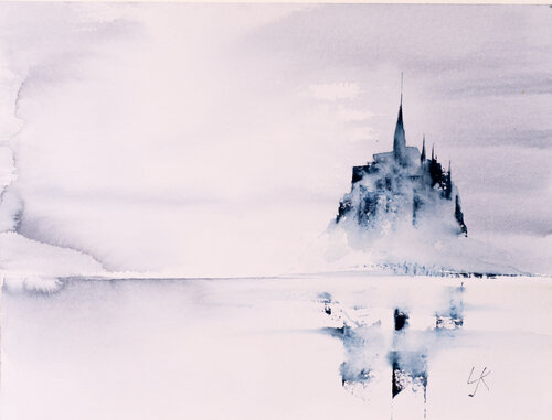 ***Le Mont-Saint-Michel, France*** di Yuriy Kraft, Opera su carta in vendita su Singulart