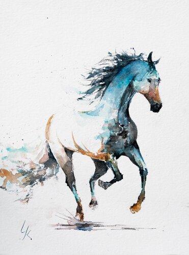 ***Flowing Colors: An Expression of Equine Life*** par Yuriy Kraft, Œuvre sur papier en vente sur Singulart