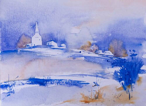 "A Duo-Tone Watercolor Journey into the Countryside" Yuriy Kraft