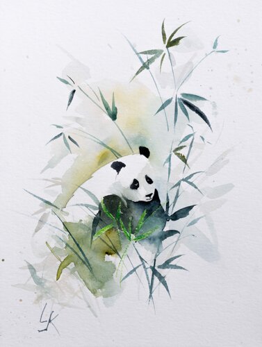 "Graceful Panda: A Watercolor Portrait in the Bamboo Grove" di Yuriy Kraft, Opera su carta in vendita su Singulart