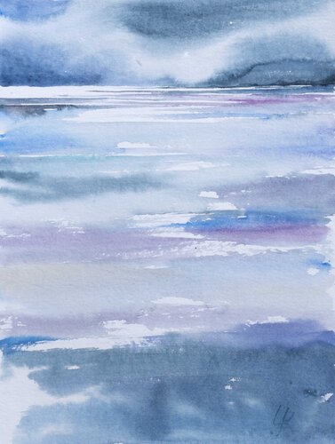 "The Allure of Blue in Abstract Waterscapes" par Yuriy Kraft, Œuvre sur papier en vente sur Singulart