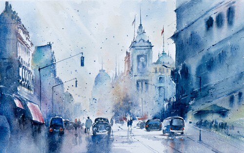 "Misty Morning Towers" van Yuriy Kraft, Schilderij te koop op Singulart