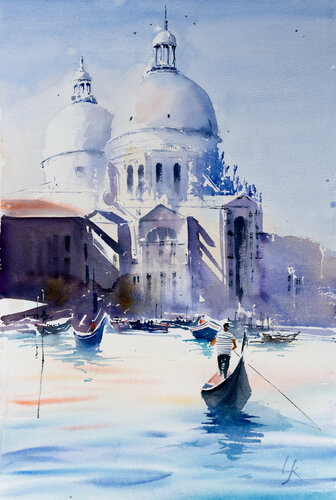 Italy, Venice, Santa Maria della Salute par Yuriy Kraft, Œuvre sur papier en vente sur Singulart