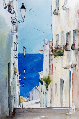Portugal street par Yuriy Kraft, Œuvre sur papier en vente sur Singulart