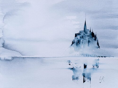 Le Mont-Saint-Michel, France di Yuriy Kraft, Opera su carta in vendita su Singulart