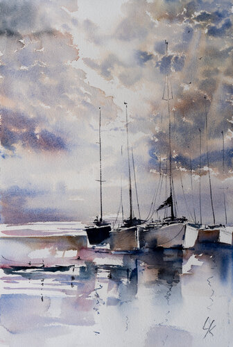 ***SAILBOATS II*** par Yuriy Kraft, Œuvre sur papier en vente sur Singulart