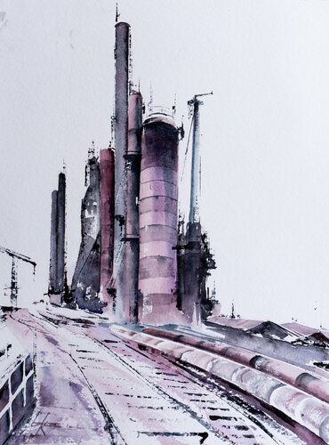 Industrial landscape I de Yuriy Kraft, Obra en papel a la venta en Singulart