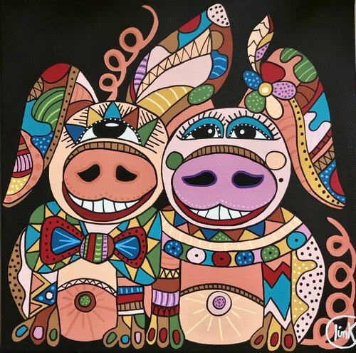 COPAINS COMME COCHONS by Christelle Link, Painting for Sale on Singulart