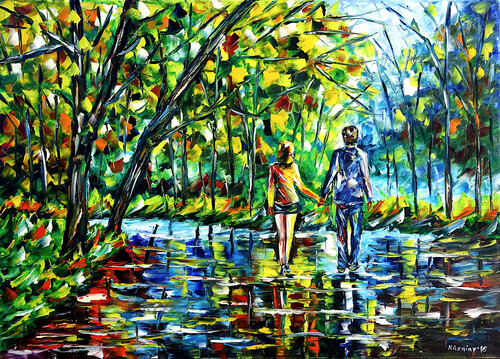 Hand in Hand im Park di Mirek Kuzniar, Pittura in vendita su Singulart