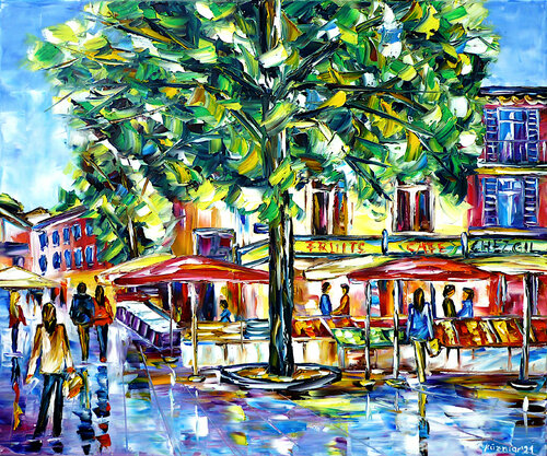 Markt in Sainte-Maxime van Mirek Kuzniar, Schilderij te koop op Singulart