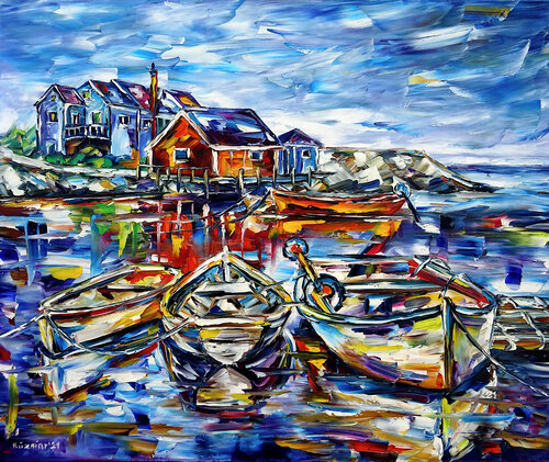 Die Fischerboote von Peggy's Cove de Mirek Kuzniar, Pintura a la venta en Singulart