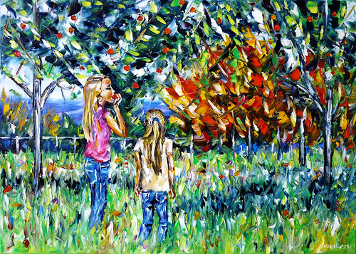 Kinder unterm Apfelbaum di Mirek Kuzniar, Pittura in vendita su Singulart