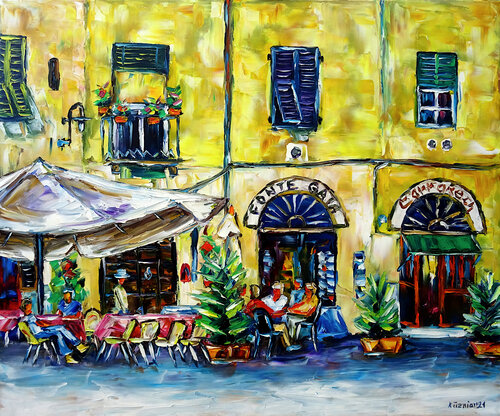 Lucca, Piazza Anfiteatro di Mirek Kuzniar, Pittura in vendita su Singulart