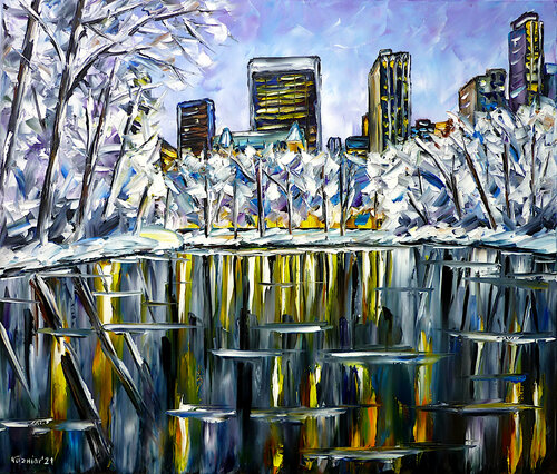 Winter im Central Park van Mirek Kuzniar, Schilderij te koop op Singulart