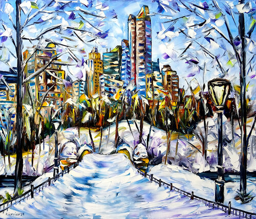 Winterzeit in New York par Mirek Kuzniar, Peinture en vente sur Singulart