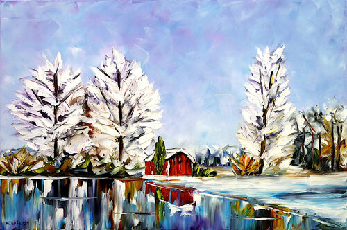 Winter am See van Mirek Kuzniar, Schilderij te koop op Singulart