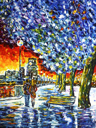 South Bank im Winter, London di Mirek Kuzniar, Pittura in vendita su Singulart