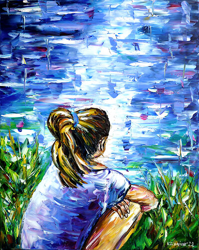 Das Mädchen am See di Mirek Kuzniar, Pittura in vendita su Singulart