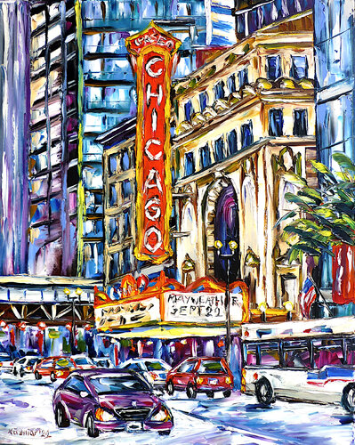 Chicago Theatre par Mirek Kuzniar, Peinture en vente sur Singulart