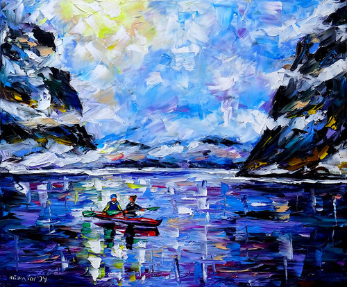 Mit dem Kajak im Fjord by Mirek Kuzniar, Painting for Sale on Singulart