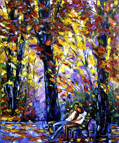 Paar auf der Bank di Mirek Kuzniar, Pittura in vendita su Singulart