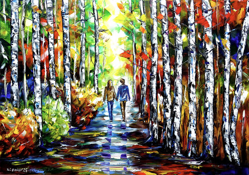 Spaziergang im Birkenwald by Mirek Kuzniar, 油畫 for Sale on Singulart