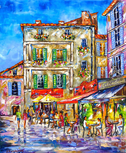 Straßencafé in Arles di Mirek Kuzniar, Pittura in vendita su Singulart