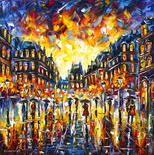 Stadt im Abendregen di Mirek Kuzniar, Pittura in vendita su Singulart