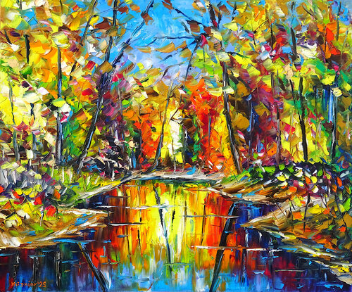 Herbstliche Teichimpression van Mirek Kuzniar, Schilderij te koop op Singulart