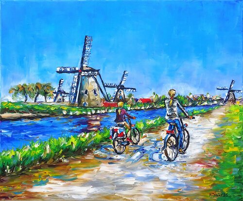 Frühling in Kinderdijk di Mirek Kuzniar, Pittura in vendita su Singulart