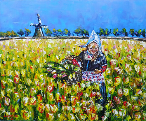 Tulpenmädchen de Mirek Kuzniar, Pintura a la venta en Singulart