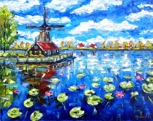 Das Land des Wassers und der Windmühlen di Mirek Kuzniar, Pittura in vendita su Singulart