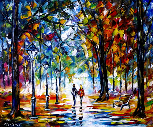 Verliebtes Paar Im Park di Mirek Kuzniar, Pittura in vendita su Singulart