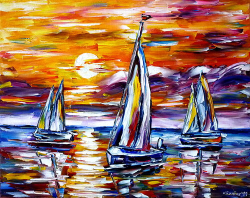 Regatta bei Sonnenuntergang di Mirek Kuzniar, Pittura in vendita su Singulart